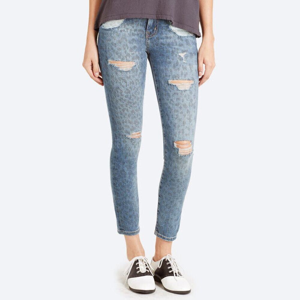 Current/Elliott The Stiletto Jeans in Denim Leopard Destroy Size 26 NWT $238